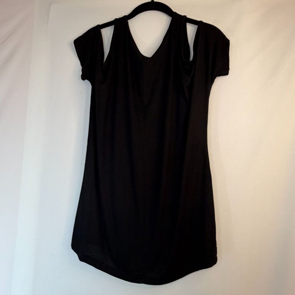 Size L Cold Shoulder V Neck Tunic Top Cotton Blend Black - Picture 2 of 4